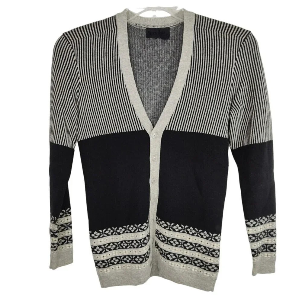 Vintage Grey Ant Grey Black Striped Wool Grandpa Sweater Men Size S STAINS